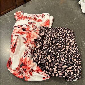 Floral & Leaf Print dress Duo - Coral Pink & Black and lavender and pink